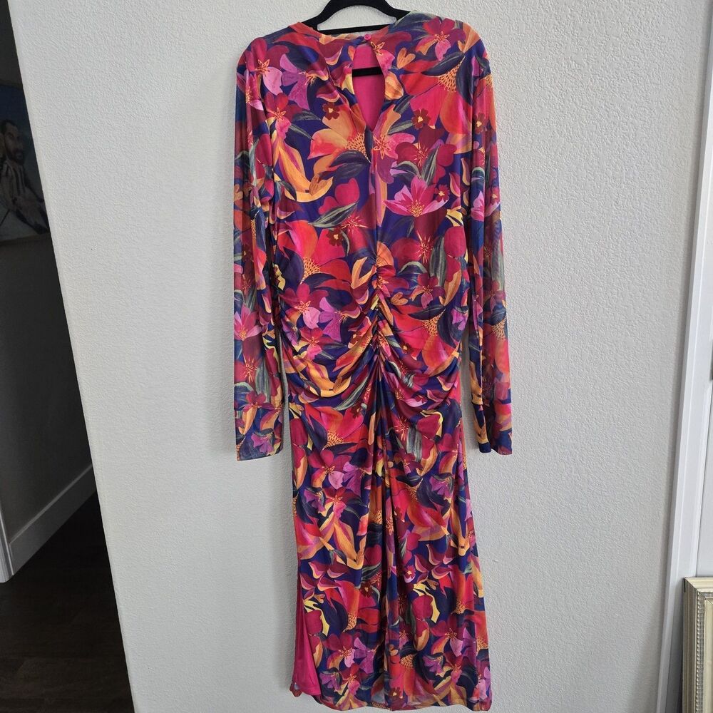 Farm Rio Anthropologie Super Stretchy Lined NWT Bright FloralLong Dress Size XL - Picture 12 of 16